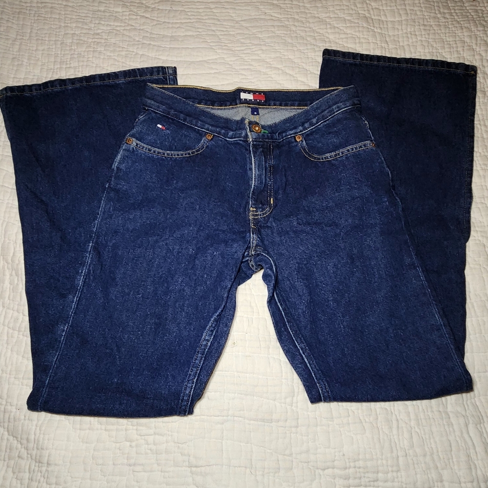 Vtg Tommy Hilfiger Jeans Sz 5 Split Flare Bell Bottom Medium Wash Mid Rise Y2K - Picture 1 of 14